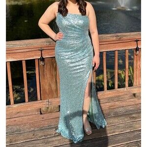 Sherri Hill 54869 One Shoulder Sequin Dress Aqua 6 Prom Homecoming Formal